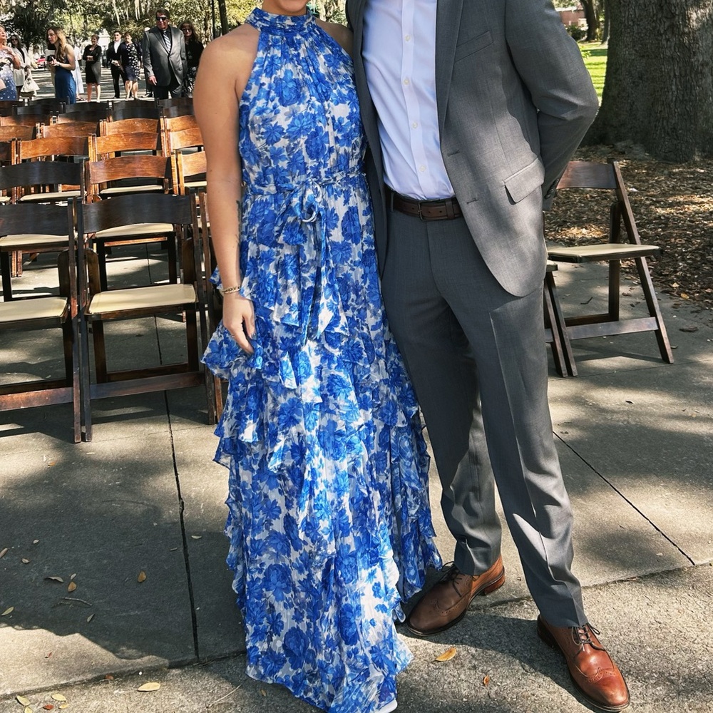 Blue Floral Halter Maxi Dress